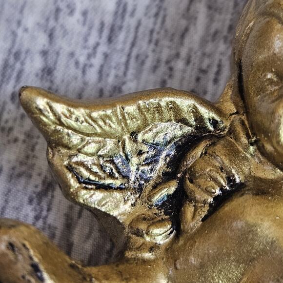 Vintage Christmas Ornament Angel Cherub Gold Finish Victorian Holiday Decoration - Picture 13 of 14